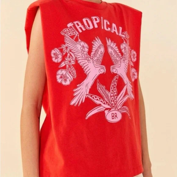 FARM Rio Red Sleeveless Boxy Muscle Tee - Picture 2 of 9